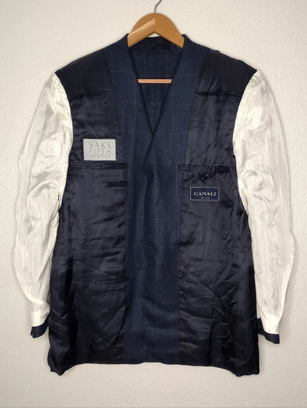 Canali Navy Windowpane Silk Wool Career Sport Coats Blazer Sz 38C